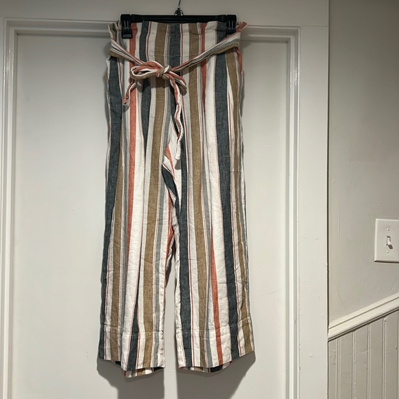 Madewell Tie Waist Huston Pull On Crop Stripe Pants Size Medium - Picture 4 of 7
